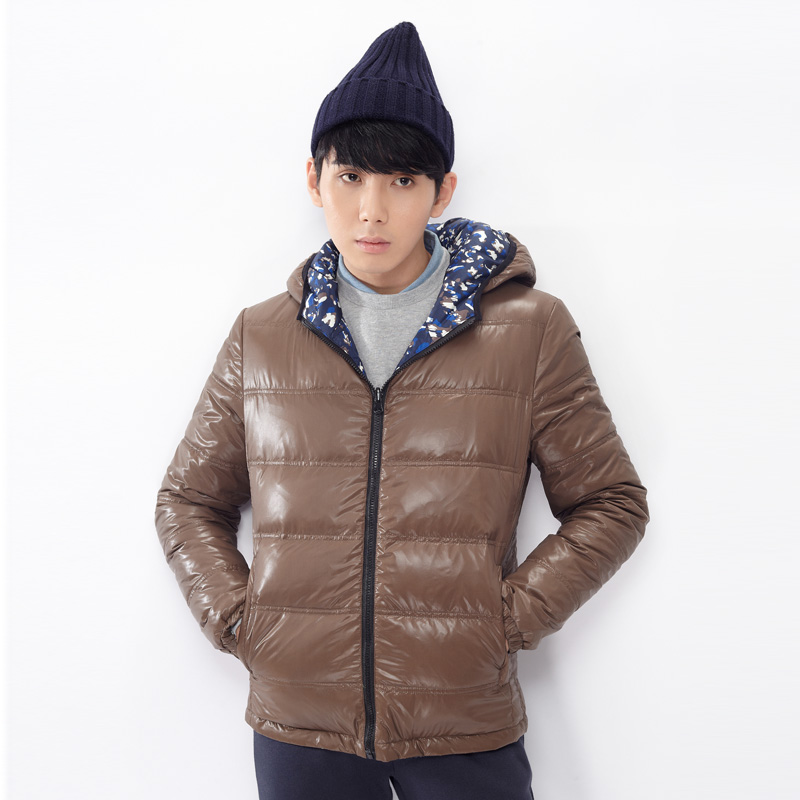 2014冬装新款 羽绒服男 短款 男士修身外套 双面穿连帽羽绒服